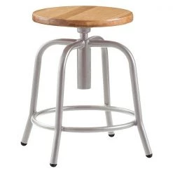 National Public Seating Adjustable Stool, Wood Seat, Gry Frame, 18"