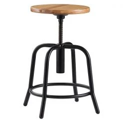 National Public Seating Adjustable Stool, Wood Seat, Blk Frame, 18"