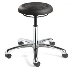 Bevco Soft Poly Backless Stool, 16-21" St Ht., Black, Casters