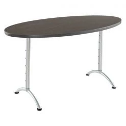 Iceberg Oval ARCâ„¢ Height Adjustable Table, Gray Walnut /Silver Leg - 36" x 72" Oval, 72" W, 72" L, Grey