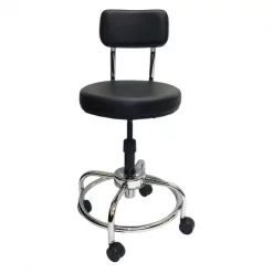 Shopsol Round Stool with Backrest, Height 19" to 36"Black
