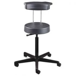 Bevco Soft Poly Stool w/backrest, 24-34" St Ht., Gray, Casters