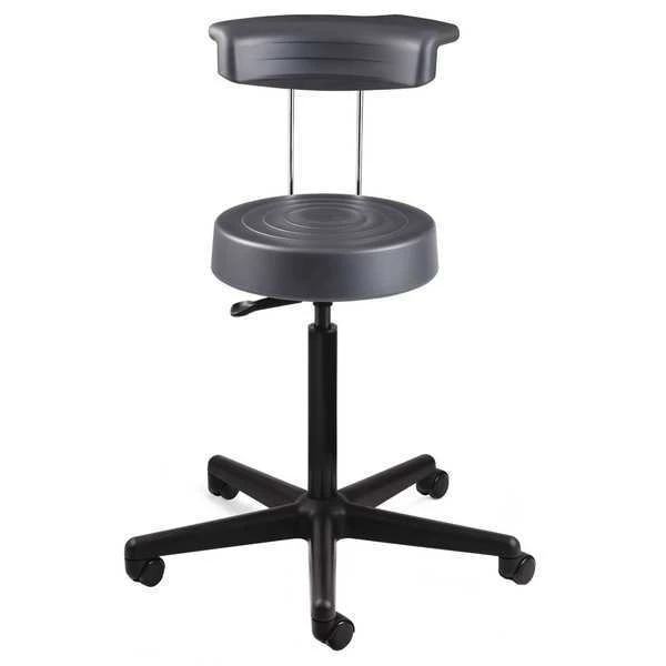 Bevco Soft Poly Stool w/backrest, 24-34" St Ht., Gray, Casters 3 Bevco Soft Poly Stool w/backrest, 24-34" St Ht., Gray, Casters