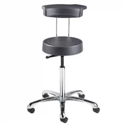 Bevco Soft Poly Stool w/backrest, 23-33" St Ht., Gray, Casters