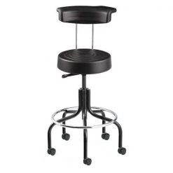 Bevco Soft Poly Stool w/backrest, 25-30" St Ht., Black, Casters