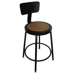 Zoro Select Round Stool with Backrest, Height 24" to 33"Black
