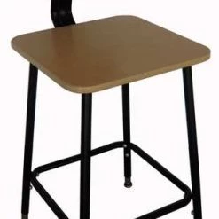 Zoro Select Square Stool with Backrest, Height 24" to 32"Natural Wood