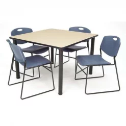 Kee/Zeng Square Beige Table/4 Blue Chairs, Square, 36", 36" W, 29" H, Beige