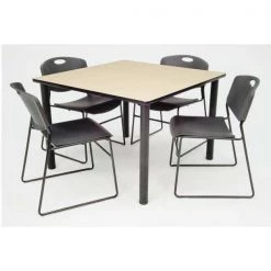 Kee/Zeng Square Beige Table/4 Black Chairs, Square, 36", 36" W, 29" H, Beige