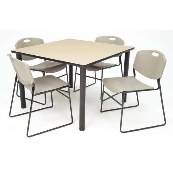 Kee/Zeng Square Beige Table/4 Gray Chairs, Square, 36", 36" W, 29" H, Beige 3 Kee/Zeng Square Beige Table/4 Gray Chairs, Square, 36", 36" W, 29" H, Beige