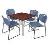 Kee/Zeng Square Cherry Table/4 Blue Chairs, Square, 36", 36" W, 29" H, Cherry -Kitchen & Dining Furniture Sales Store Z2o2LtqcpEx