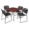 Kee/Zeng Square Cherry Table/4 Black Chairs, Square, 36", 36" W, 29" H, Cherry