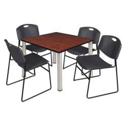 Kee/Zeng Square Cherry Table/4 Black Chairs, Square, 36", 36" W, 29" H, Cherry