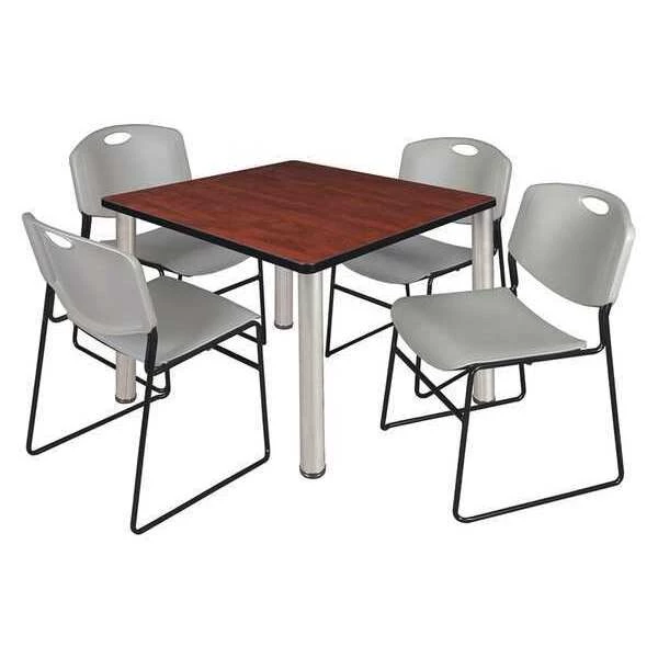 Kee/Zeng Square Cherry Table/4 Gray Chairs, Square, 36", 36" W, 29" H, Cherry 3 Kee/Zeng Square Cherry Table/4 Gray Chairs, Square, 36", 36" W, 29" H, Cherry