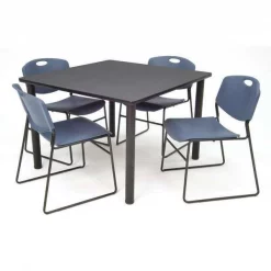 Kee/Zeng Square Gray Table w/4 Blue Chairs, Square, 42", 42" W, 29" H, Gray