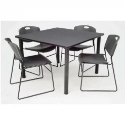 Kee/Zeng Square Gray Table/4 Black Chairs, Square, 36", 36" W, 29" H, Gray