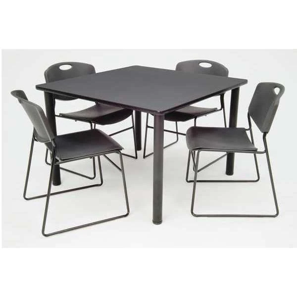Kee/Zeng Square Gray Table/4 Black Chairs, Square, 36", 36" W, 29" H, Gray 3 Kee/Zeng Square Gray Table/4 Black Chairs, Square, 36", 36" W, 29" H, Gray