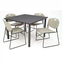 Kee/Zeng Square Gray Table/4 Gray Chairs, Square, 36", 36" W, 29" H, Gray