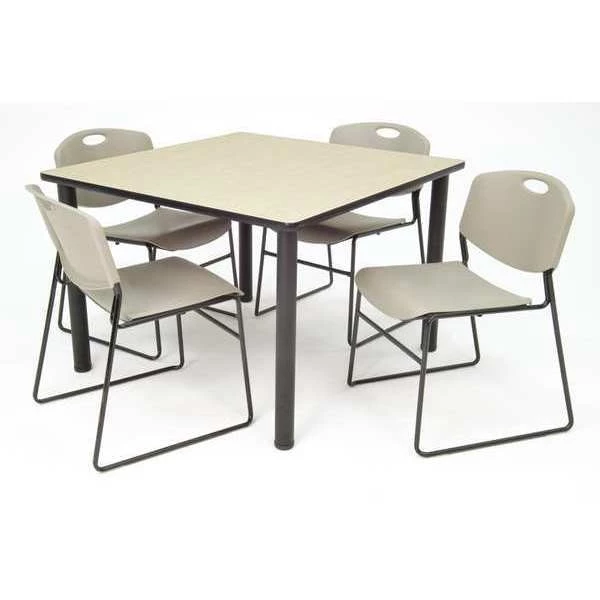 Kee/Zeng Square Maple Table/4 Gray Chairs, Square, 36", 36" W, 29" H, Maple 3 Kee/Zeng Square Maple Table/4 Gray Chairs, Square, 36", 36" W, 29" H, Maple