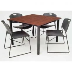 Kee/Zeng Square Cherry Table/4 Black Chairs, Square, 42", 42" W, 29" H, Cherry