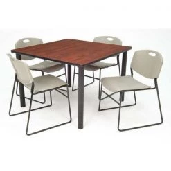 Kee/Zeng Square Cherry Table/4 Gray Chairs, Square, 42", 42" W, 29" H, Cherry