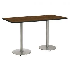 Rectangle KFI Mode 42" x 96" Conference Table, Walnut Finish, Round Silver Base, Bistro Height
