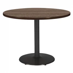 Round KFI Mode 42" Round Breakroom Table with Studio Teak Top, Round Black Base, Counter Height