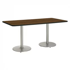 Rectangle KFI Mode 42" x 96" Conference Table with Walnut Top, Round Silver Base, Bistro Height