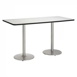 Rectangle KFI Mode 42" x 96" Conference Table, Crisp Linen Finish, Round Silver Base, Bistro Height