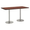 Rectangle KFI Mode 42" x 96" Conference Table, Mahogany Finish, Round Silver Base, Bistro Height