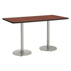 Rectangle KFI Mode 42" x 96" Conference Table, Mahogany Finish, Round Silver Base, Bistro Height