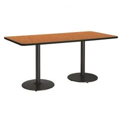 Kfi Rectangle Ped Table, Medium Oak/Black, 42"x96"x29", 96" W, 42" L, 29" (Cafe Height) H, HPL Top
