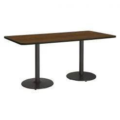 Rectangle KFI Mode 42" x 96" Conference Table with Walnut Top, Round Black Base, Bistro Height