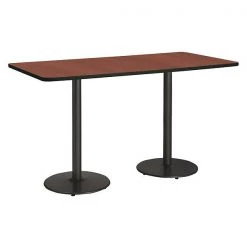 Rectangle KFI Mode 42" x 96" Conference Table, Mahogany Finish, Round Black Base, Bistro Height