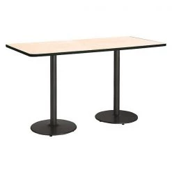Rectangle KFI Mode 42" x 96" Conference Table, Natural Finish, Round Black Base, Bistro Height