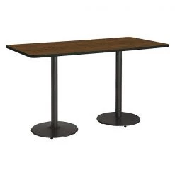 Rectangle KFI Mode 42" x 96" Conference Table, Walnut Finish, Round Black Base, Bistro Height, 96 W