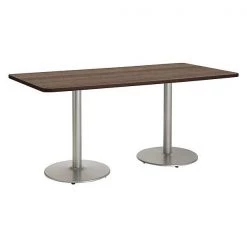 Kfi Rectangle Ped Table, Studio Teak/Silver, 42"x96"x29", 96" W, 42" L, 29" (Cafe Height) H, HPL Top