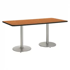 Rectangle KFI Mode 42" x 96" Conference Table with Medium Oak Top, Round Silver Base, Bistro Height