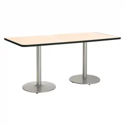 Rectangle KFI Mode 42" x 96" Conference Table with Natural Top, Round Silver Base, Bistro Height