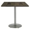 KFI Urban Loft 42" Square Top Breakroom Table, Barnwood Finish, Round Silver Base, Bistro Height