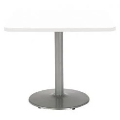Kfi Square Ped Table, Designer Wh/Silver, 42"x42"x29", 42" W, 42" L, 29" (Cafe Height) H, HPL Top