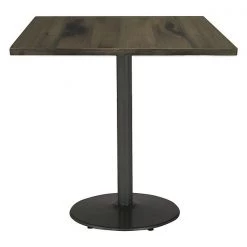 KFI Urban Loft 42" Square Top Breakroom Table, Barnwood Finish, Round Black Base, Bistro Height