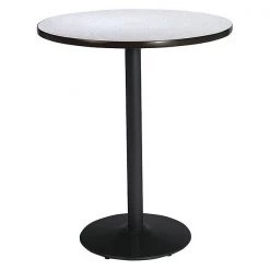 Round KFI 42" Round Breakroom Table with Grey Nebula Top, Round Black Base. Bistro Height, 42 W