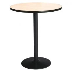 Round KFI 42" Round Breakroom Table with Natural Top, Round Black Base, Bistro Height, 42 W, 42 L
