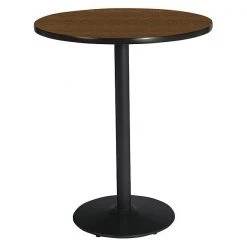 Round KFI 42" Round Breakroom Table with Walnut Top, Round Black Base, Bistro Height, 42 W, 42 L