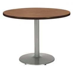 Kfi Round Ped Table, River Cherry/Silver, 48"Dx29", 29" (Cafe Height) H, HPL Top, River Cherry