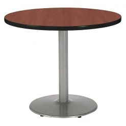Kfi Round Ped Table, Dark Mahogany/Silver, 42"Dx29"H, 29" (Cafe Height) H, HPL Top, Mahogany