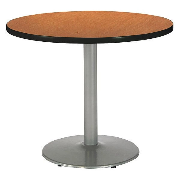 Kfi Round Ped Table, Medium Oak/Silver, 42"Dx29"H, 29" (Cafe Height) H, HPL Top, Medium Oak 3 Kfi Round Ped Table, Medium Oak/Silver, 42"Dx29"H, 29" (Cafe Height) H, HPL Top, Medium Oak