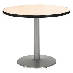 Kfi Round Ped Table, Natural/Silver, 42"Dx29"H, 42" Dia. (Table Top), 22" Dia. (Base), 3" Dia. (Column) W