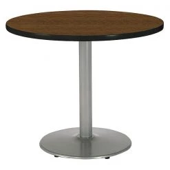 Kfi Round Ped Table, Walnut/Silver, 42"Dx29"H, 42" Dia. (Table Top), 22" Dia. (Base), 3" Dia. (Column) W